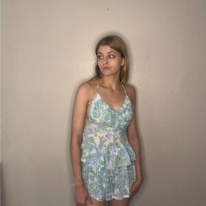 Floral Green and White Jumpsuit